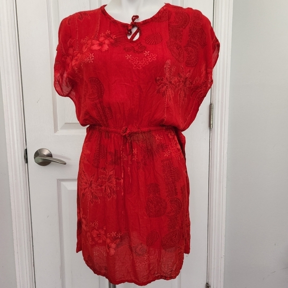 Cabali Red Floral Cover Up - Picture 1 of 13